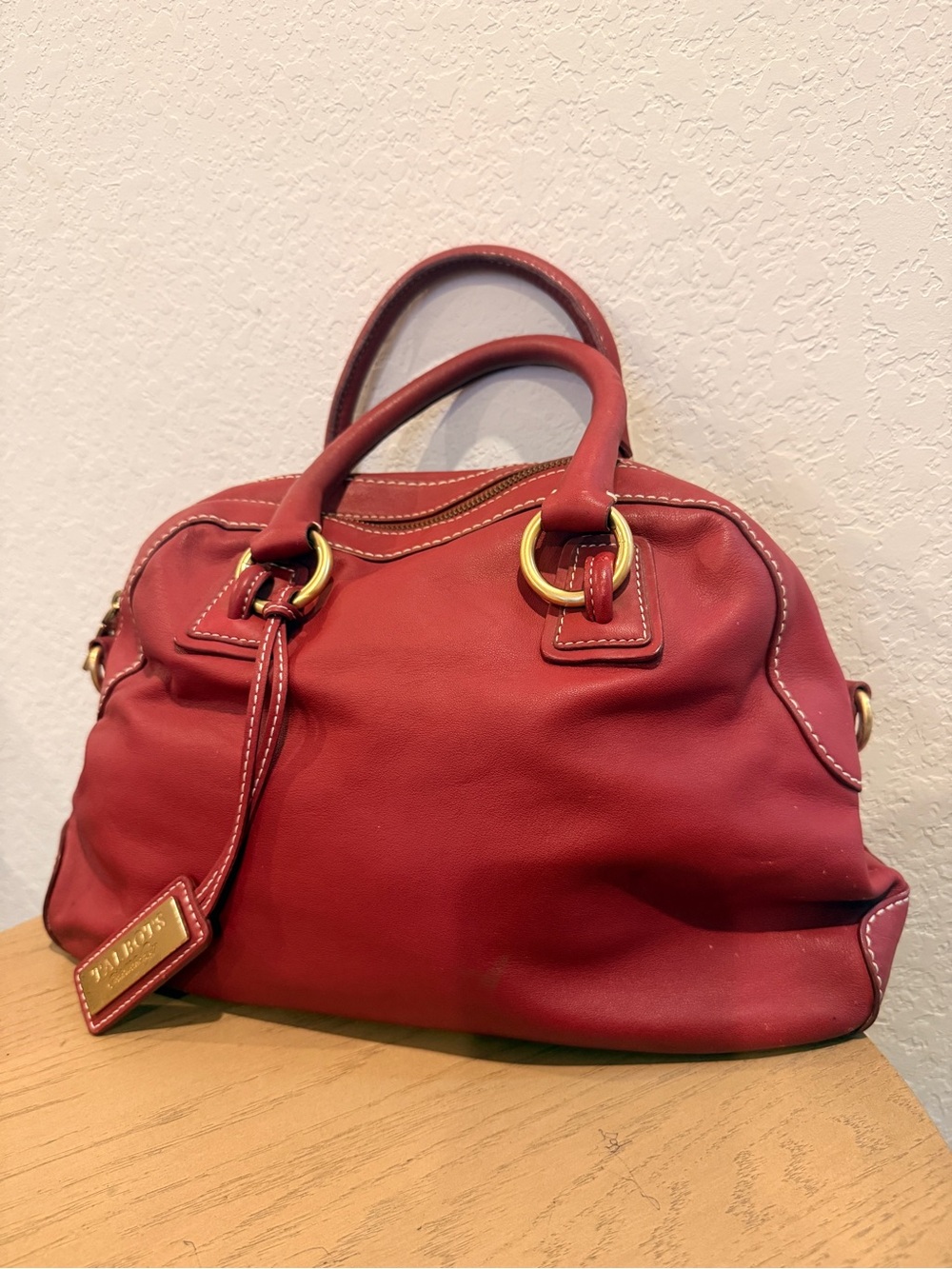Talbots Red‎ Leather Dome Satchel with Gold Rings